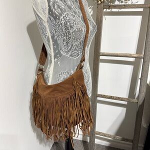 Brown Suede Fringe Crossbody Bag - Women